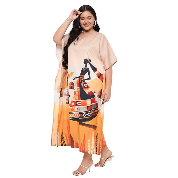 Gypsie Blu Women Plus Size Caftan Dress Digital Printed Polyester Mumu Dresses - Picture 5 of 9